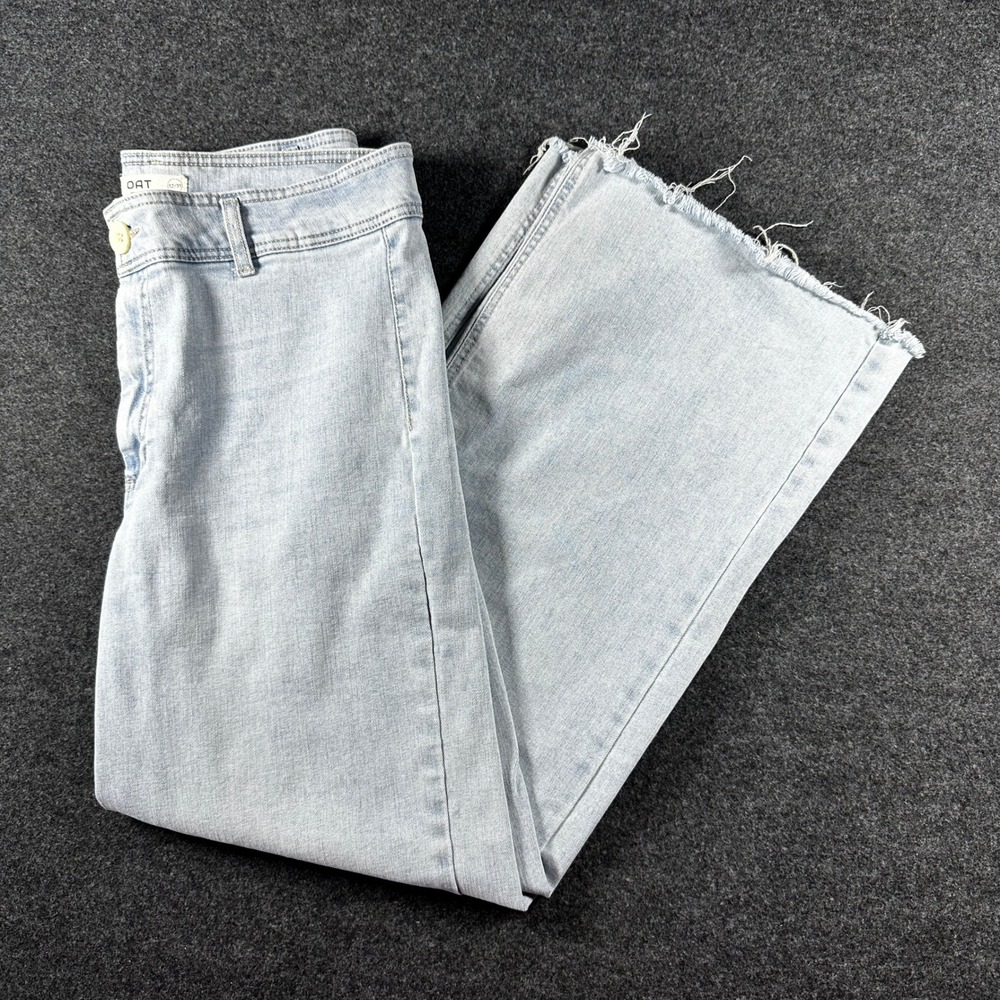 OAT New York Women Light Wash Wide Leg Raw Hem Denim Jeans Size 12/31